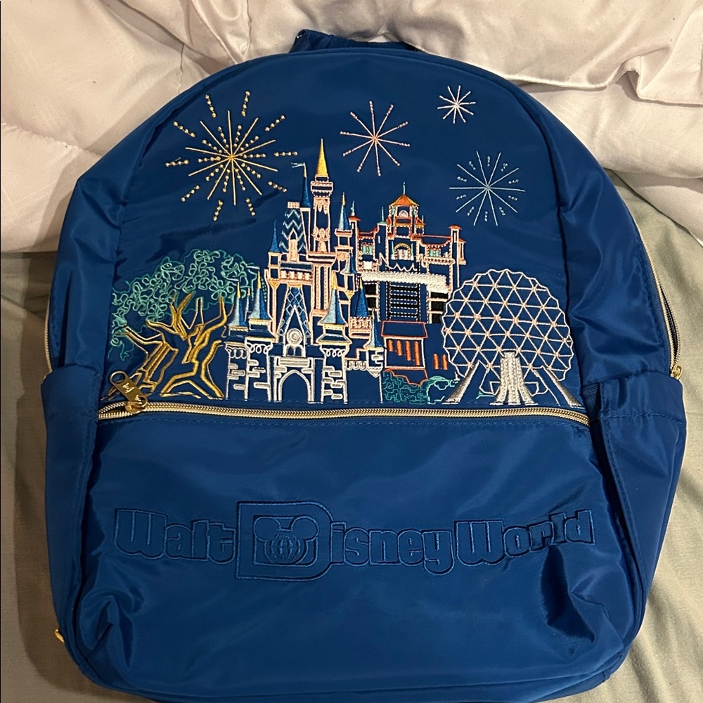 Disney Blue Backpack with Gold and White Embroidery